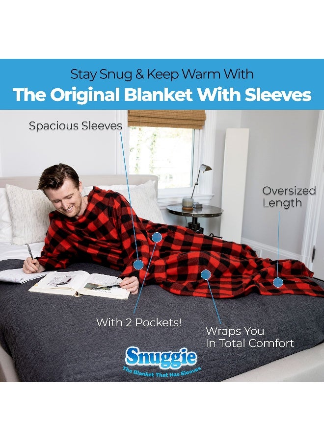 Snuggie The Original Wearable Blanket with Sleeves & Pockets for Adults| Functional Warm Cozy Super Soft Fleece| As Seen on TV Red & Black Buffalo Plaid - Image 3